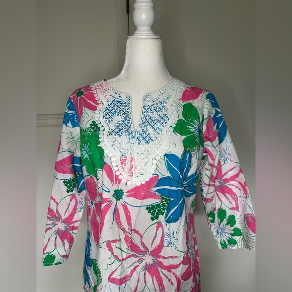 Talbots Pink and Green Graphic Blouse with Mandarin Collar size M - Picture 4 of 9